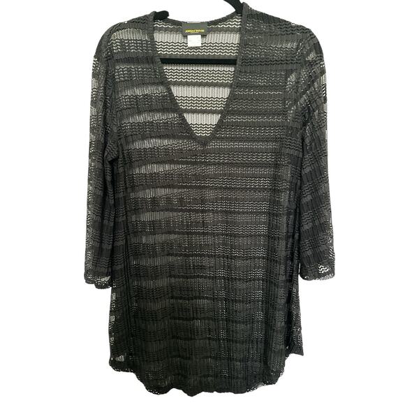 Jordan Taylor Women's V Neck Mesh Tunic Swim Cover Up Black Size S Made In USA - Picture 4 of 5
